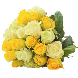 Yellow and white roses 40 cm. Changeable amount of rose in bouquet