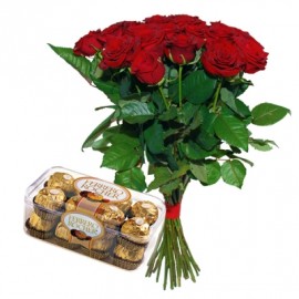 Red roses 60 cm with Ferrero Rocher