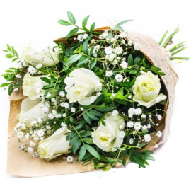 White rose bouquet 50 cm with greens
