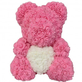 3D Rose Teddy with Heart PINK XL