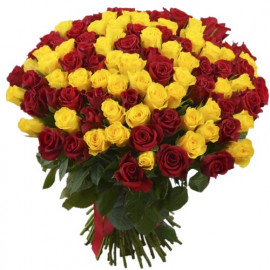 101 желтая роза и красная роза 50 см