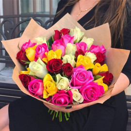 Разноцветные розы 40 см (выбери количество цветов)