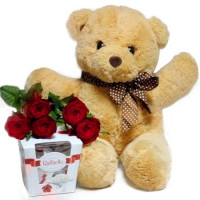 Red roses 60 cm, teddy and Rafaello (only in Riga)