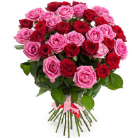 Красные и розовые розы 50 см 