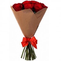 9 красных роз 50 cм в крафт-бумаге (выбери кол-во)