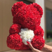 Мишка из 3D роз с сердцем RED XL