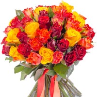 Красные, оранжевые и желтые розы 40 cм (выберите количество цветов)